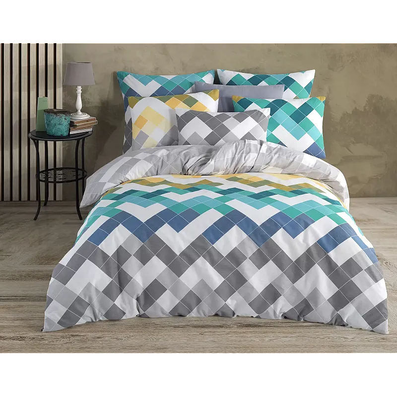 Lenjerie pat dublu Labirint Studio Casa, 100% Bumbac ranforce, Cearceaf pilota 200 x 200 cm, Cearceaf pat 220 x 240 cm, 2 fete de perna 50 x 70 cm, Multicolor - Studiocasa.ro