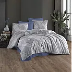 Lenjerie pat dublu Livio Studio Casa, 100% Bumbac ranforce, Cearceaf pilota 200 x 200 cm, Cearceaf pat 220 x 240 cm, 2 fete de perna 50 x 70 cm, Blue - Studiocasa.ro