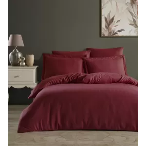 Lenjerie pat dublu Satin Bordo Studio Casa, 100% Bumbac Satinat, Cearceaf pilota 200 x 220 cm, Cearceaf pat 240 x 260 cm, 4 fete de perna  50 x 70 cm, 70 x 70 cm, Uni