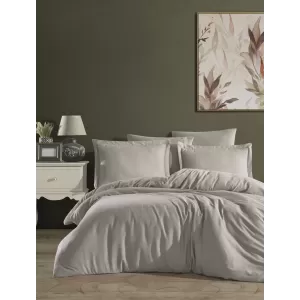 Lenjerie pat dublu Satin, Studio Casa, 100% Bumbac Satinat, Cearceaf pilota 200 x 220 cm, Cearceaf pat 240 x 260 cm, 4 fete de perna  50 x 70 cm, 70 x 70 cm, Uni