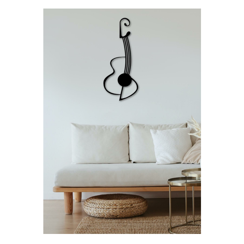 Panou metalic decorativ perete 3D, Deco Art Studio Casa, 70 x 30 cm, Chitara, Negru - Studiocasa.ro