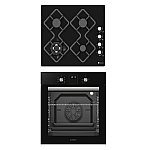 Pachet incorporabil  Ambra Duet Studio Casa, Cuptor electric multifunctional si plita sticla gaz, 8 functii, Ventilator, Timer digital, 80 l, Sticla neagra - Studiocasa.ro