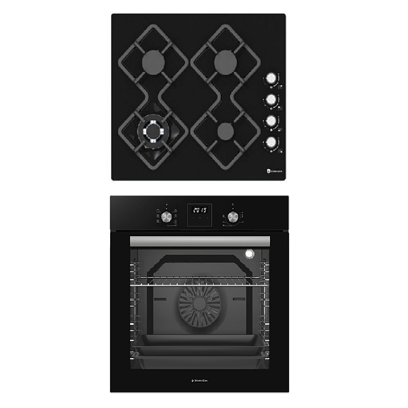 Pachet incorporabil  Ambra Duet Studio Casa, Cuptor electric multifunctional si plita sticla gaz, 8 functii, Ventilator, Timer digital, 80 l, Sticla neagra - Studiocasa.ro