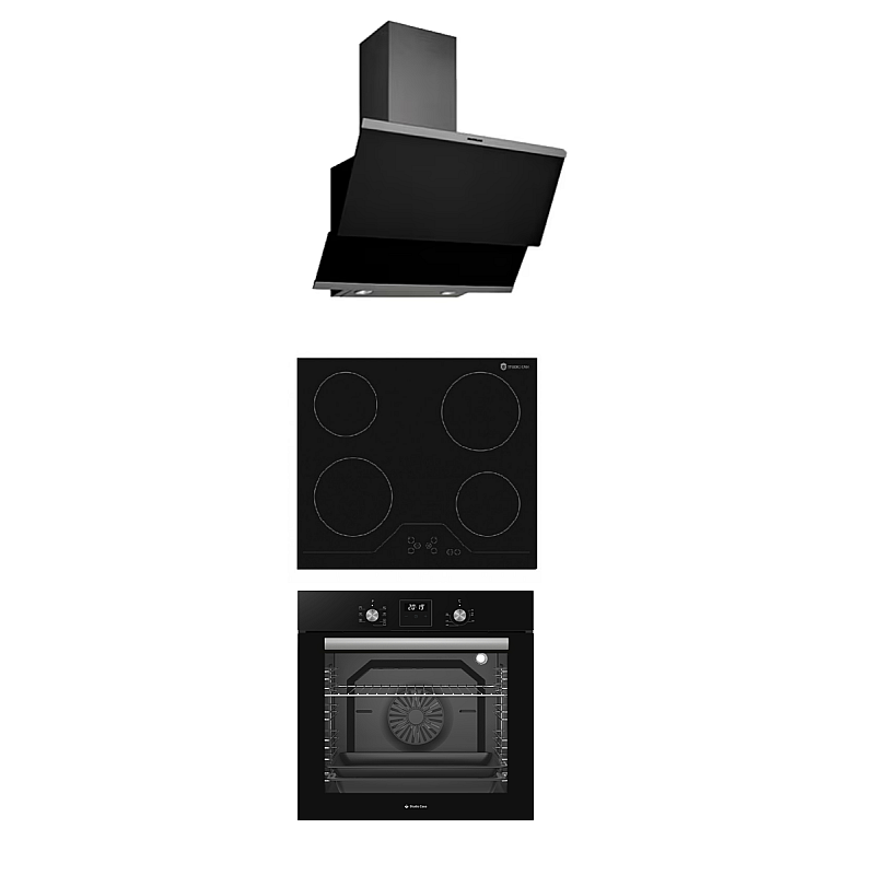 Pachet incorporabil Elektric Amber Studio Casa, Cuptor electric multifunctional, plita vitroceramica si hota moderna, Sticla neagra - Studiocasa.ro