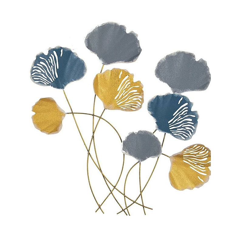 Panou metalic decorativ perete 3D, Deco Art Studio Casa, 76 x 70 cm, Flori pline de culoare, Galben / Bleu - Studiocasa.ro