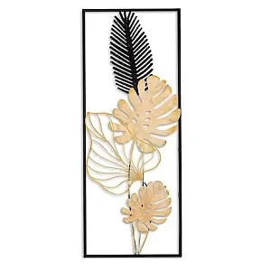 Panou metalic decorativ perete 3D, Deco Art Studio Casa, 90 x 32 cm, Frunze, Auriu / Negru