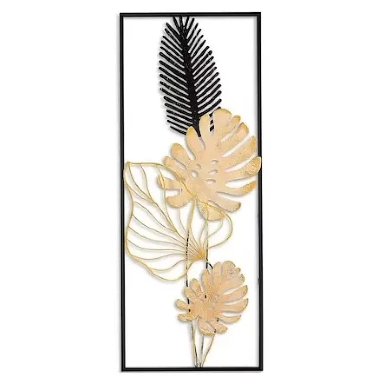 Panou metalic decorativ perete 3D, Deco Art Studio Casa, 90 x 32 cm, Frunze, Auriu / Negru - Studiocasa.ro