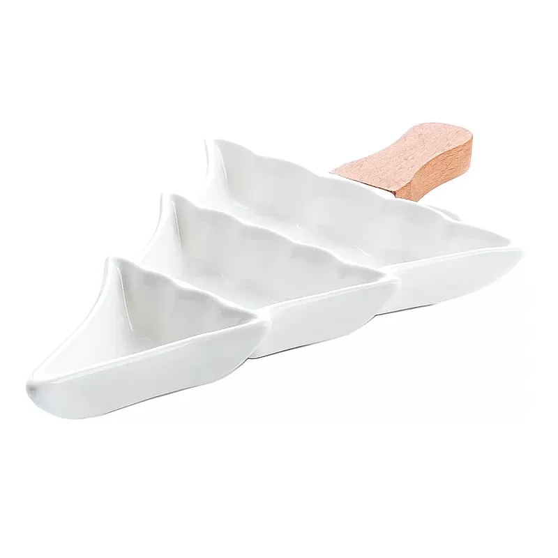 Platou Servire Bradut, 3 Compartimente, 25 cm, ceramica termorezistenta pentru cuptor, Alb - Studiocasa.ro