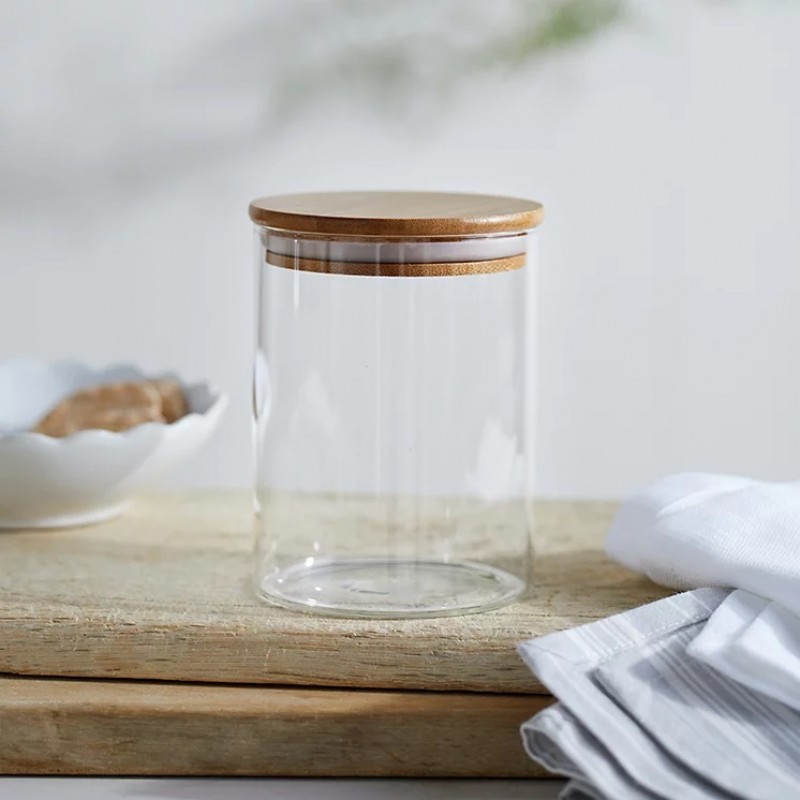 Recipient de sticlă borosilicata FLAVOUR pentru alimente, cu capac bambus, 380 ml, Studio Casa