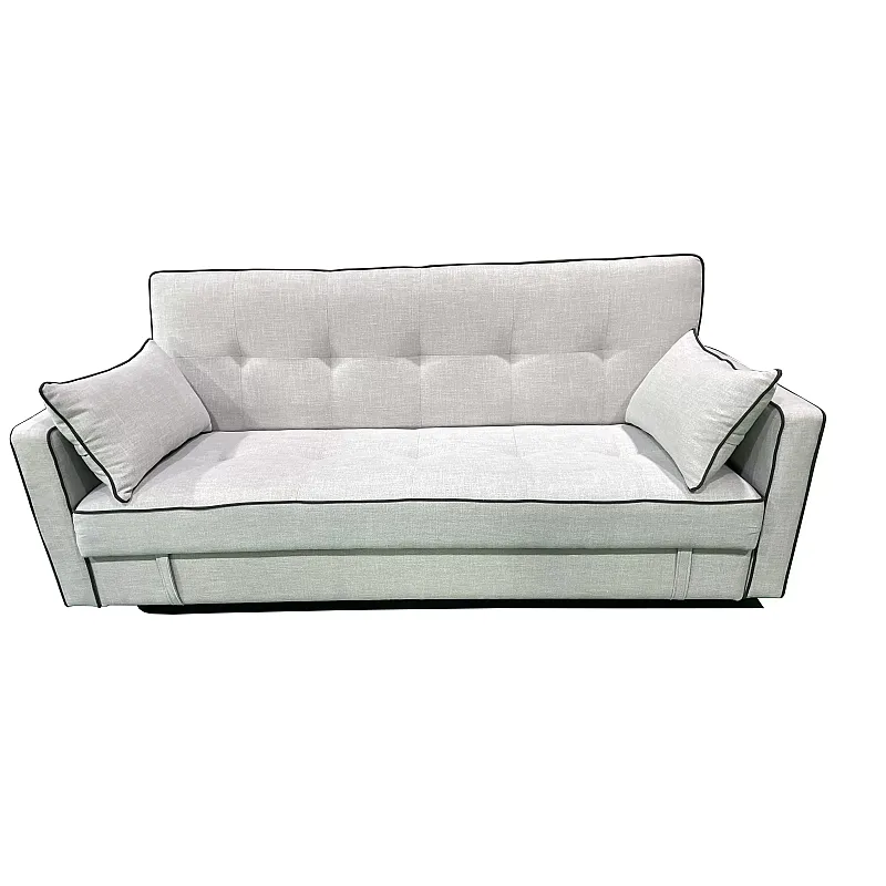 Resigilat Canapea extensibila 3 locuri PRACTIC, lada de depozitare, Click-Clack, SET B, 205 x 89 x 89 cm, stofa Light Grey cu bordura gri inchis, Smart Living Studio Casa - Studiocasa.ro