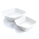 Set 2 Platouri patrate 21 cm x 21 cm, 15 cm x 15 cm, ceramica termorezistenta pentru cuptor, Alb - Studiocasa.ro