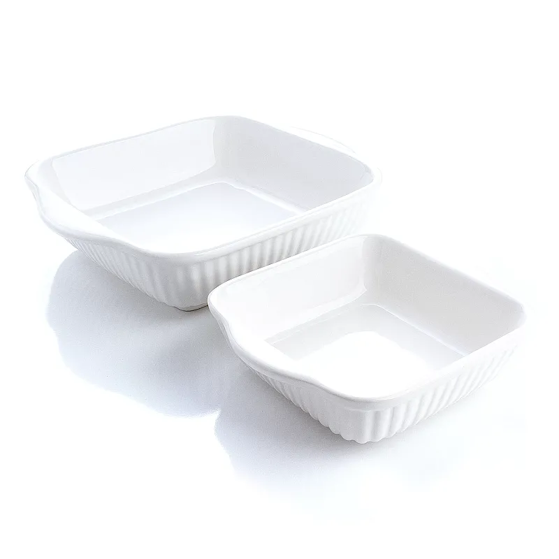 Set 2 Platouri patrate 21 cm x 21 cm, 15 cm x 15 cm, ceramica termorezistenta pentru cuptor, Alb - Studiocasa.ro