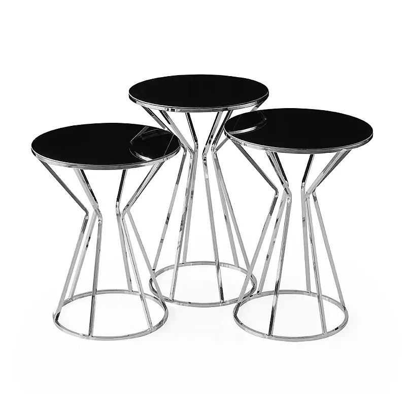 Set 3 Masute Cafea Dress, Mally Ay&Me, Studio Casa, Negru/ Argintiu - Studiocasa.ro