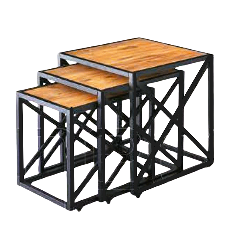Set 3 masute cafea Living, Studio Casa, din lemn și metal, 45 x 50 x 53 cm, Maro - Studiocasa.ro