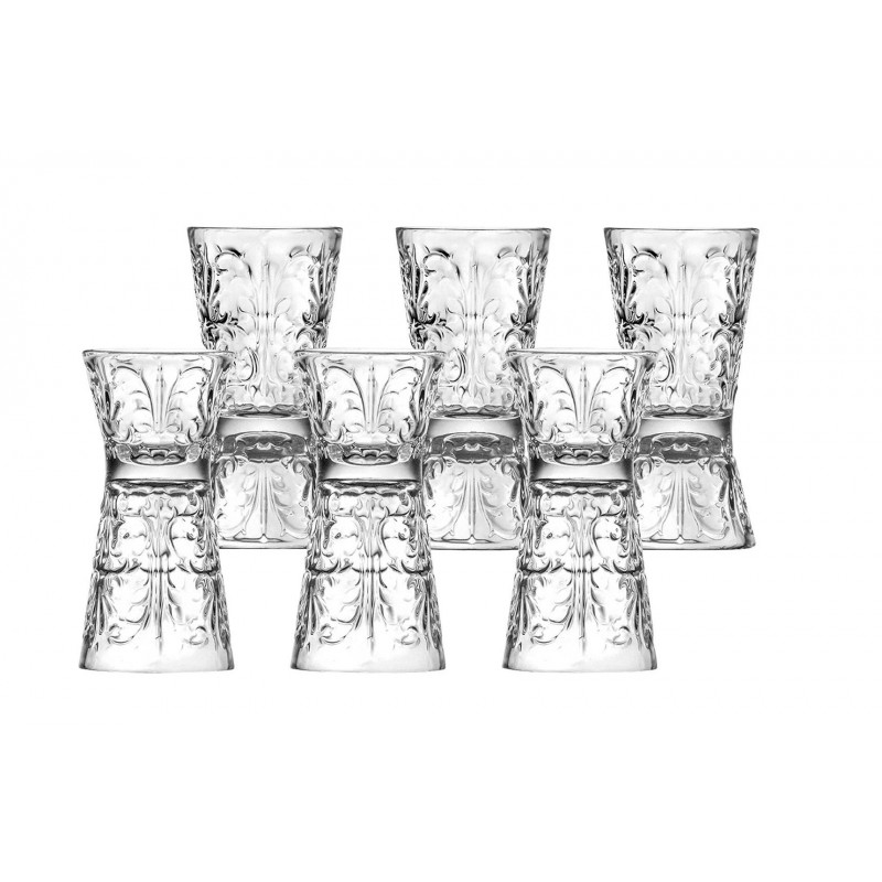 Set 6 pahare Clessidra Tatoo, RCR Crystal 2 in 1, Ideale pentru Shot-uri, lichior sau masura pentru cocktail-uri, 30 si 60 ml