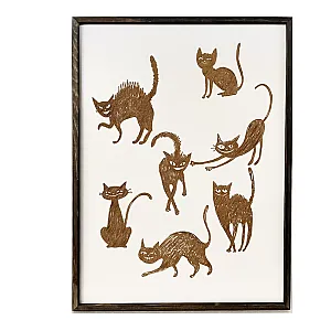 Tablou de perete Deco Art Studio Casa, Rama lemn, Design Pisici, 70 x 50 cm, Maro / Alb