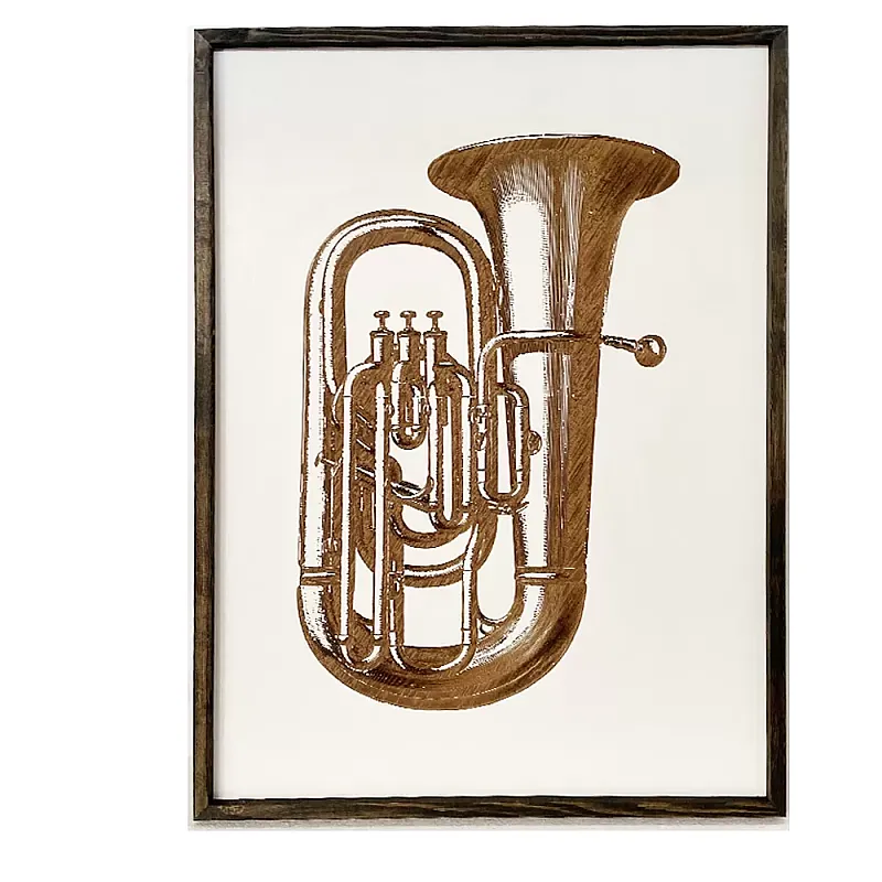 Tablou de perete Deco Art Studio Casa, Rama lemn, Design Trompeta, 70 x 50 cm, Maro / Alb - Studiocasa.ro