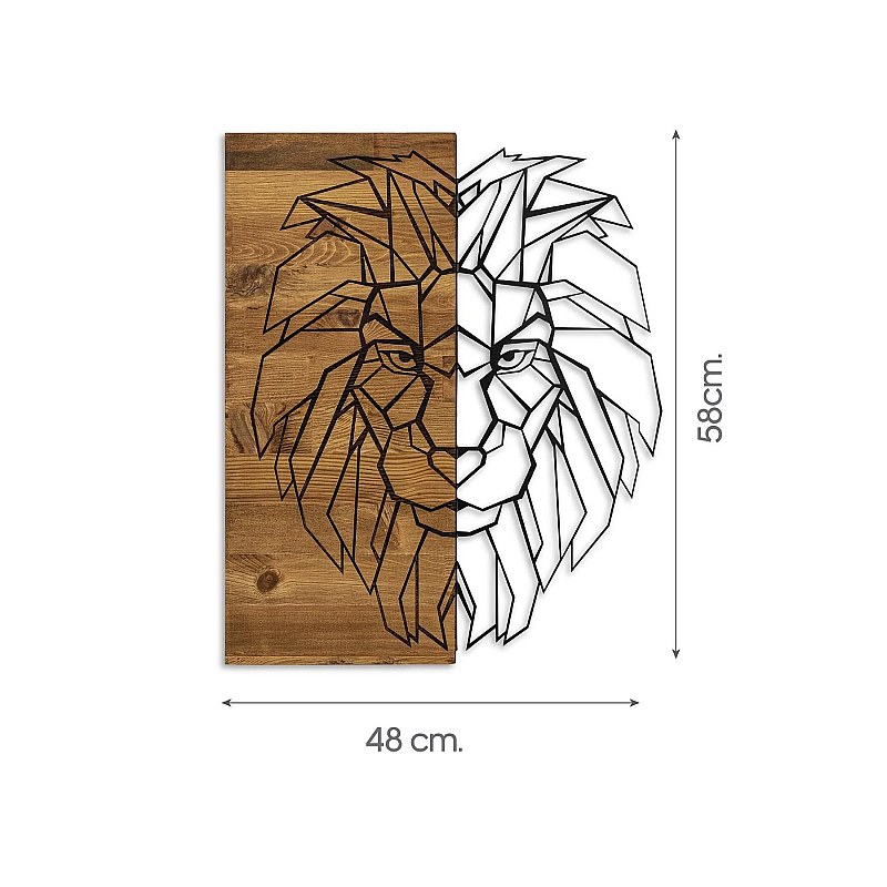 Decoratiune de perete Deco Art  Studio Casa, Lemn si metal, Design Lion,  47,5 x 58 x 3 cm, Maro nuc/Negru - Studiocasa.ro