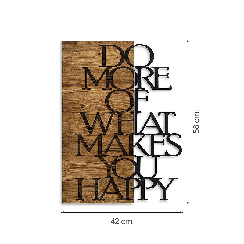 Decoratiune de perete Deco Art  Studio Casa, Lemn si metal, Design mesaj,42 x 58 x 3 cm, Maro nuc/Negru - Studiocasa.ro