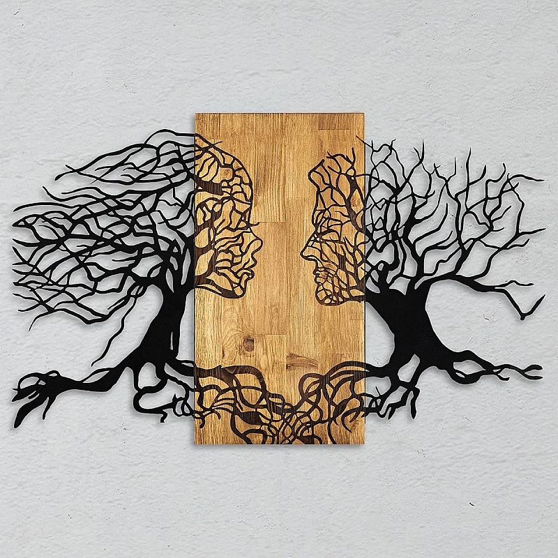 Decoratiune de perete Deco Art Studio Casa, Lemn si metal, Design Pasiune,92 x 58 x 3 cm, Maro nuc/Negru - Studiocasa.ro