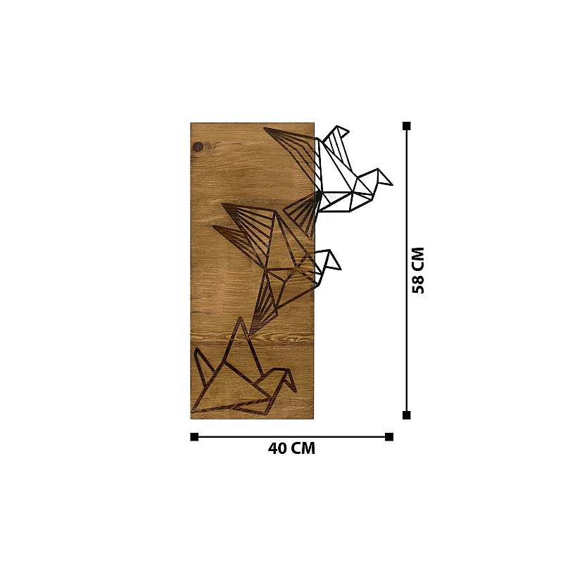 Decoratiune de perete Deco Art Studio Casa, Lemn si metal, Design Pasari,47 x 58 x 3 cm, Maro nuc/Negru - Studiocasa.ro