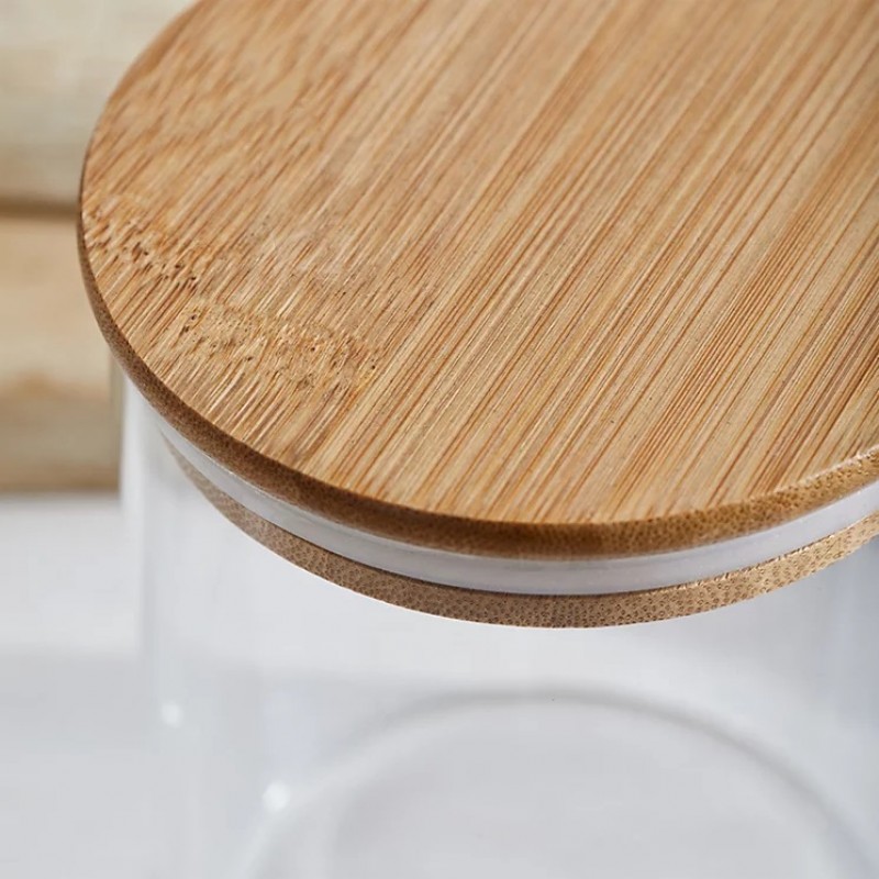 Recipient de sticlă borosilicata FLAVOUR pentru alimente, cu capac bambus, 380 ml, Studio Casa