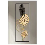 Panou metalic decorativ perete 3D, Deco Art Studio Casa, 90 x 32 cm, Frunze, Auriu / Negru - Studiocasa.ro