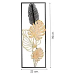 Panou metalic decorativ perete 3D, Deco Art Studio Casa, 90 x 32 cm, Frunze, Auriu / Negru - Studiocasa.ro