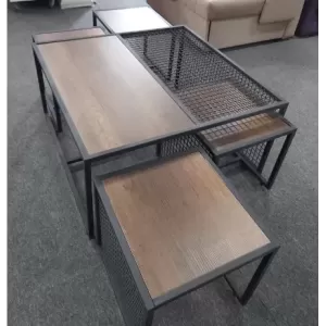 Set 5 masute cafea Studio Casa, structura fier forjat, design lemn natur, 90 x 90 x 46 cm, Negru/Maro Set 5 masute cafea Studio Casa, structura fier forjat, design lemn natur, 90 x 90 x 46 cm, Negru/Maro