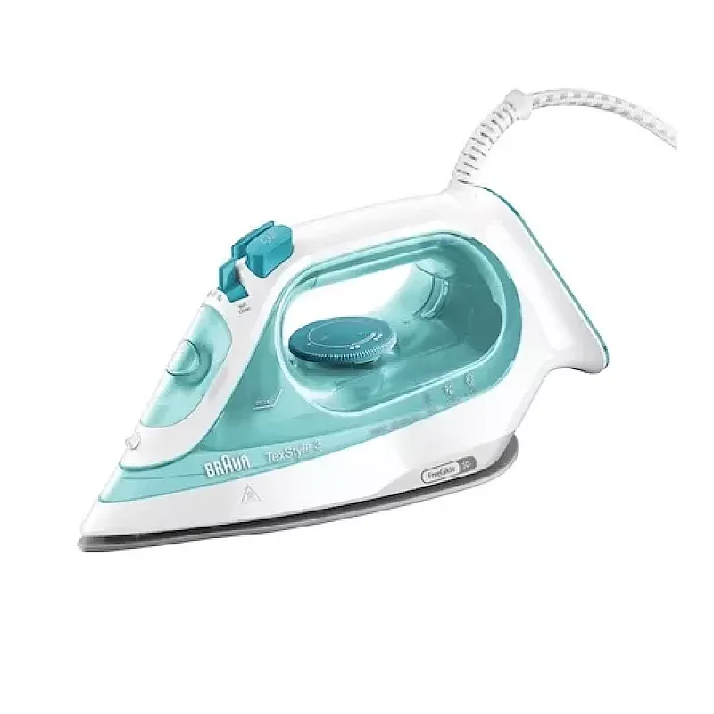 Fier de calcat Braun TexStyle 3 SI3041GR, 2350 W, abur variabil 45g/min, jet de abur 150g/min, rezervor 270 ml, tehnologie FreeGlide 3D, talpa Super Ceramic, Alb/Verde - Studiocasa.ro