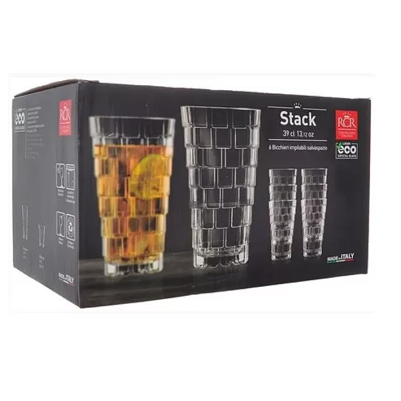 Set 6 pahare superpozabile Stack HB, RCR Crystal, Ideale pentru sucuri si cocktail-uri, 39 cl - Studiocasa.ro