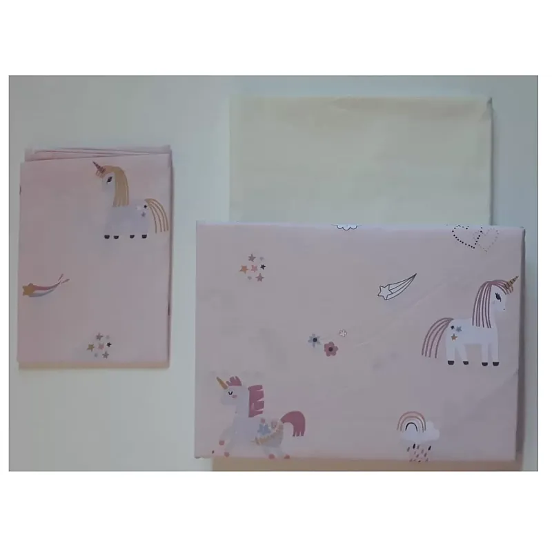 Lenjerie pat single Unicorn Studio Casa, 100% Bumbac ranforce, Cearceaf pilota 160 x 220 cm, Cearceaf pat 150 x 220 cm, 1 fata de perna 50 x 70 cm, Roz - Studiocasa.ro