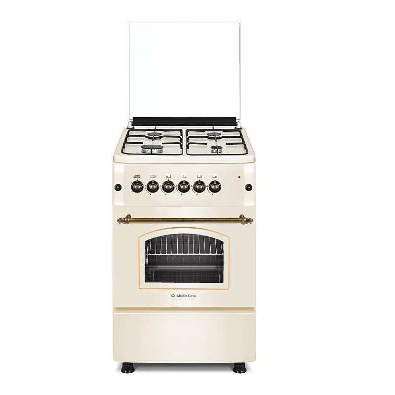 Pachet Aragaz rustic 4 arzatoare gaz, Cuptor gaz, 50x55cm, Studio Casa Verona Retro,  Aprindere electrica, Gril electric, Crem, Hota incorporabila telescopica, 60 cm, Studio Casa Lean Retro - Studiocasa.ro