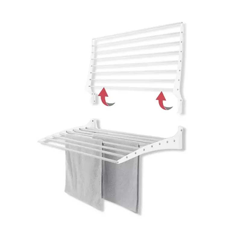 Uscator de rufe pliabil de perete, 120 cm, Economiseste spatiu, Metal si aluminiu, Max 25 kg rufe, Alb - Studiocasa.ro
