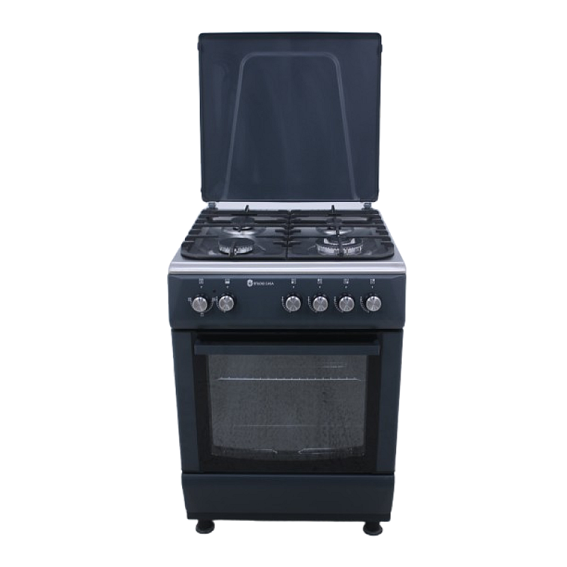 Resigilat Aragaz Studio Casa Peony Petrol Grey 4G 60/60 cm, Cuptor gaz, 3 arzatoare gaz +1 Wok, Grill electric, gratare email mat, Aprindere electrica, Valve de siguranta, Gri / Inox - Studiocasa.ro