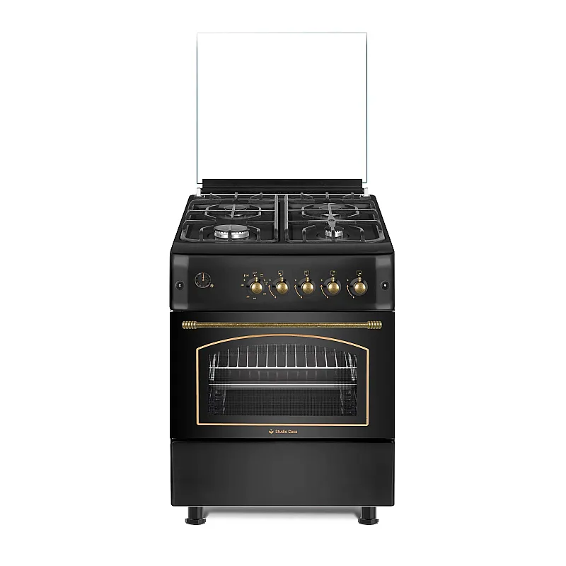 Aragaz rustic 4 arzatoare gaz, Cuptor pe gaz, 60x60cm, Studio Casa SIERRA VIVA , Rotisor, Grill gaz, Ventilatie Turbo, gratare fonta, culoare antracit - Studiocasa.ro