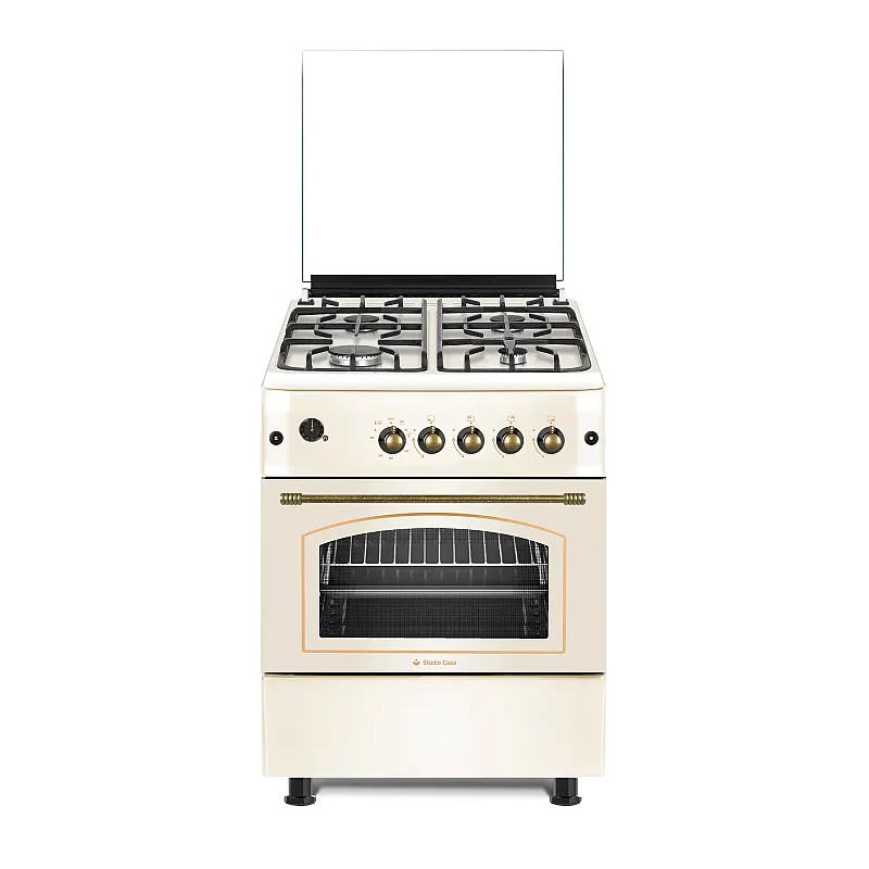 Resigilat Aragaz rustic 4 arzatoare gaz, Cuptor pe gaz, 60x60cm, Studio Casa SIERRA VIVA , Rotisor, Grill gaz, Ventilatie Turbo, gratare fonta, culoare crem - Studiocasa.ro