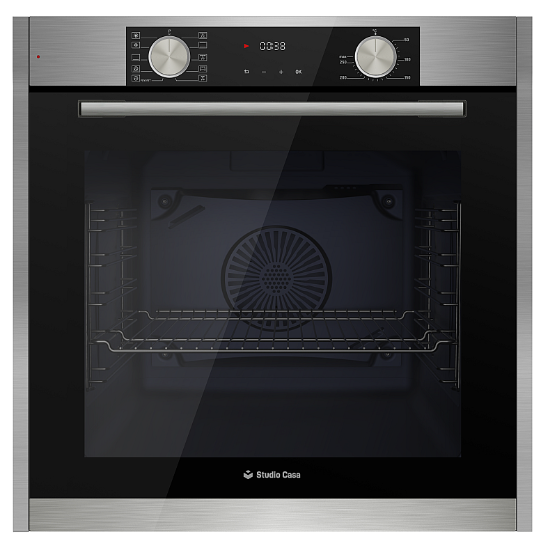 Cuptor electric incorporabil Studio Casa Bellagio  FE8102 , 10 functii, 81 l,  Grill, Rotisor, Ventilator, Autocuratare catalitica, Display Touch Control, Clasa energetica A, Sticla neagra / Inox - Studiocasa.ro