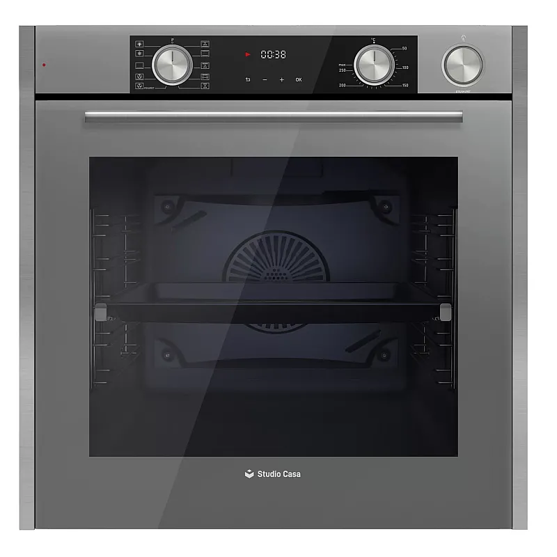 Pachet incorporabil Studio Casa Plane Elegance Aqua Cooking, Cuptor electric sticla gri, Plita gaz 70 cm sticla gri, Hota decorativa sticla gri, 10 functii, Grill, Rotisor, Coacere asistata cu abur, Sticla gri / Inox - Studiocasa.ro