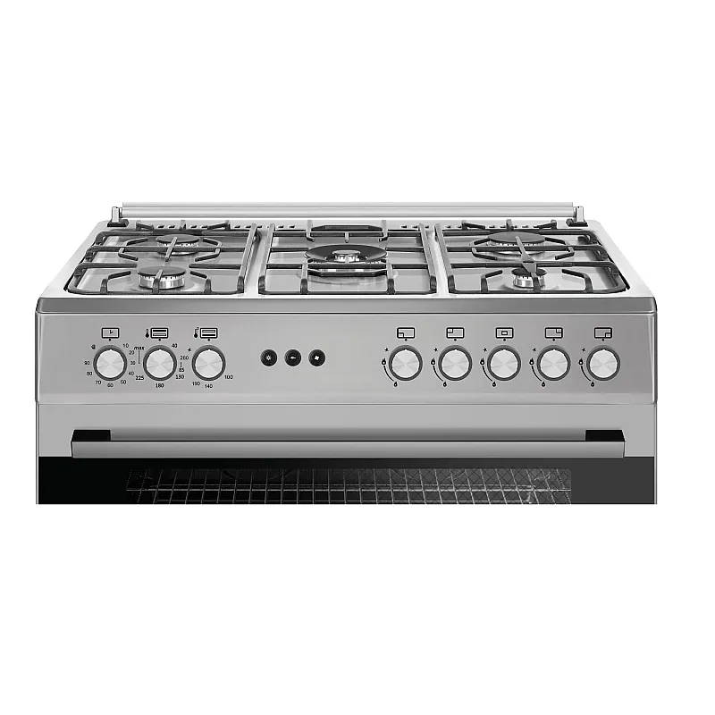 Aragaz gaz  90 cm Prato Inox Studio Casa, 5 zone de gatit, Gaz, Wok, Cuptor gaz,  Rotisor, Timer mecanic, Grill electric, Gratar fonta,  Aprindere electrica, Clasa energetica A, Inox, dubla ventilatie coacere - Studiocasa.ro