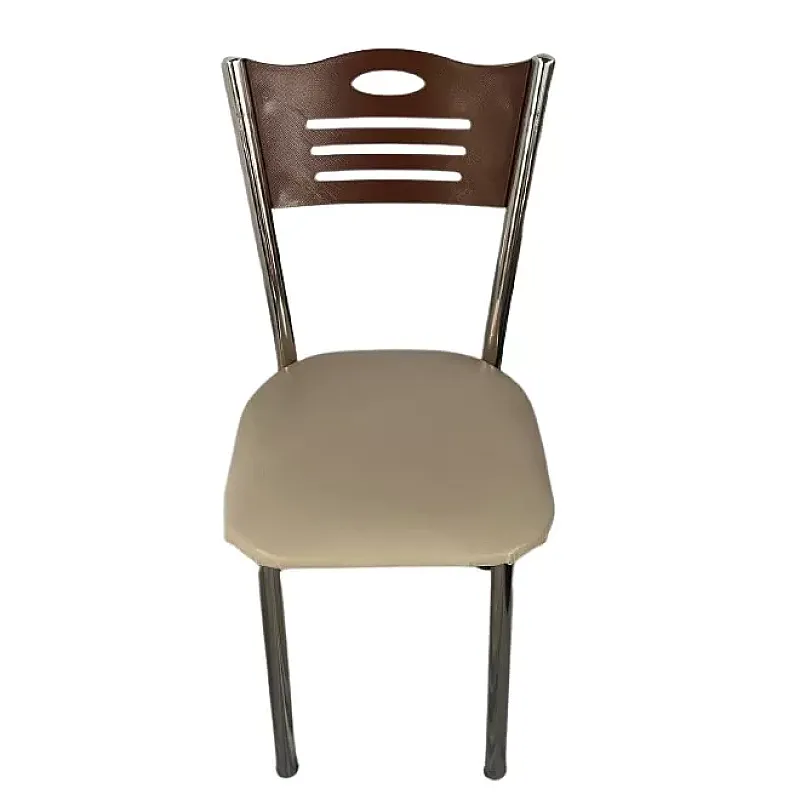 Scaun tapitat Polo Living Studio Casa, Picioare metalice, piele ecologica, Crem/ Nuc - Studiocasa.ro