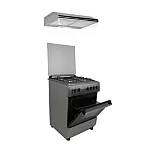 Pachet aragaz si hota clasica cuptor gaz, 4 arzatoare gaz, grill electric, rotisor, timer, termostat, Inox - Studiocasa.ro