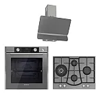 Pachet incorporabil Studio Casa Plane Elegance Aqua Cooking, Cuptor electric sticla gri, Plita gaz 70 cm sticla gri, Hota decorativa sticla gri, 10 functii, Grill, Rotisor, Coacere asistata cu abur, Sticla gri / Inox - Studiocasa.ro