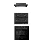 Pachet incorporabil Studio Casa Tele Rialto, Cuptor electric sticla neagra, Plita gaz neagra si hota telescopica neagra, 78 l, 7 functii, Ventilator, Autocuratare catalitica, Clasa energetica A, Sticla neagra - Studiocasa.ro