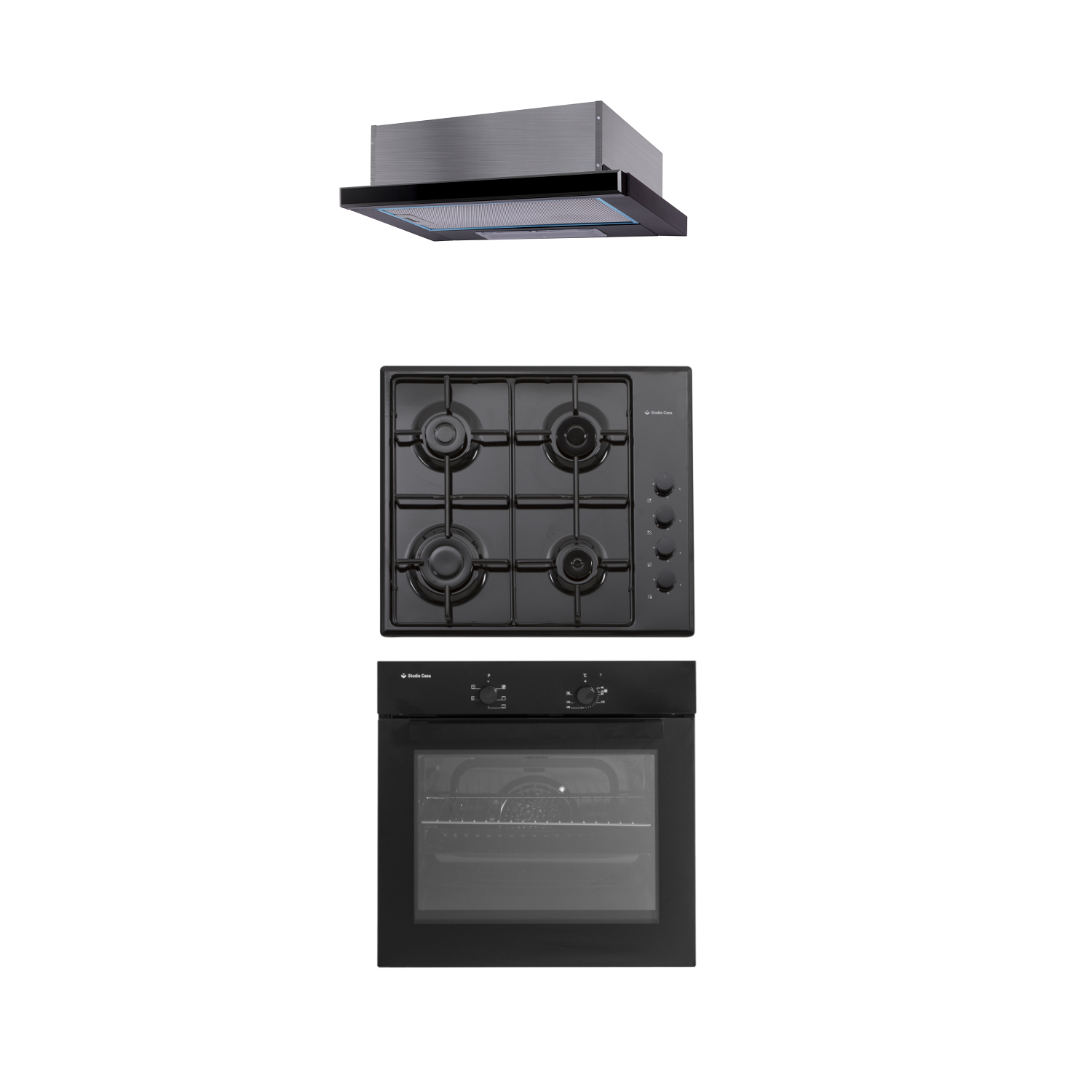 Pachet incorporabil cuptor electric, plita gaz si hota telescopica