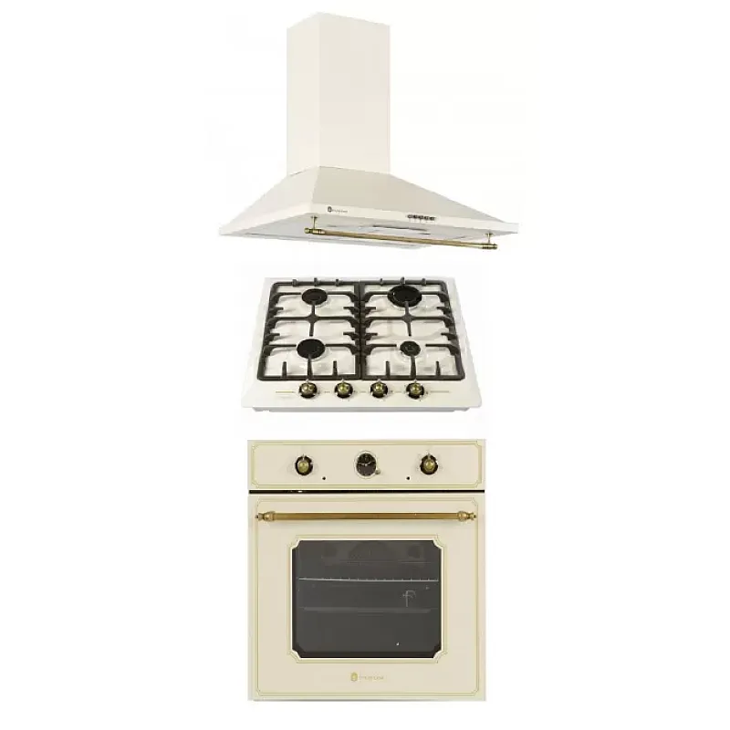 Pachet rustic Studio Casa Amalfi, cuptor electric , plita pe gaz sai hota decorativa , gratare fonta, 270 mc / h, finisaj crem - Studiocasa.ro