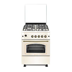 Aragaz rustic 4 arzatoare gaz, Cuptor pe gaz, 60x60cm, Studio Casa SIERRA VIVA , Rotisor, Grill gaz, Ventilatie Turbo, gratare fonta, culoare crem