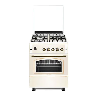 Aragaz rustic 4 arzatoare gaz, Cuptor pe gaz, 60x60cm, Studio Casa SIERRA VIVA , Rotisor, Grill gaz, Ventilatie Turbo, gratare fonta, culoare crem