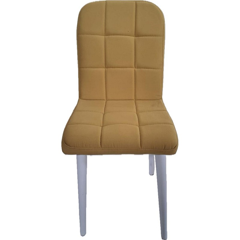 Resigilat Scaun Elite Lux Smart Living Studio Casa , Cu spatar TAPITAT , cadru lemn alb+ Material Textil Galben - Studiocasa.ro