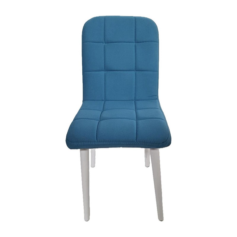 Scaun Retro Smart Living Studio Casa , Cu spatar , TAPITAT , cadru lemn alb + Material Textil Albastru - Studiocasa.ro